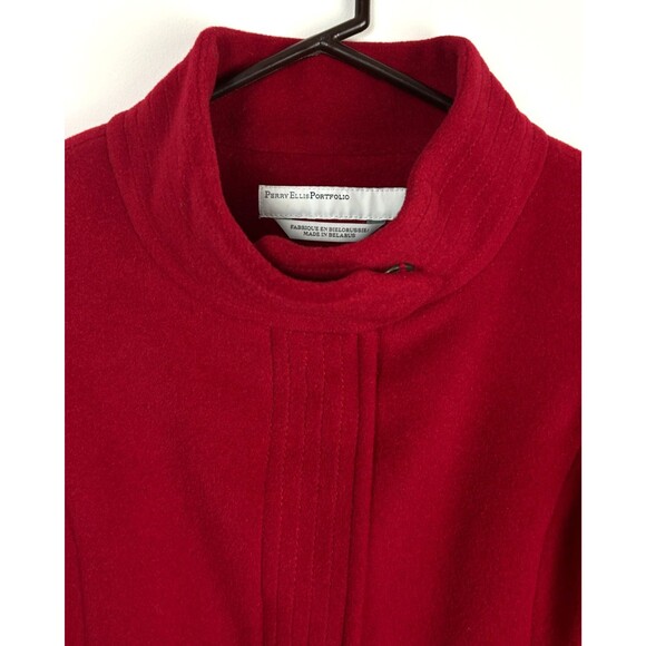 Perry Ellis Portfolio Womens Berry Red Classic Wool Dress Coat Overcoat  Size 4 - Picture 12 of 16